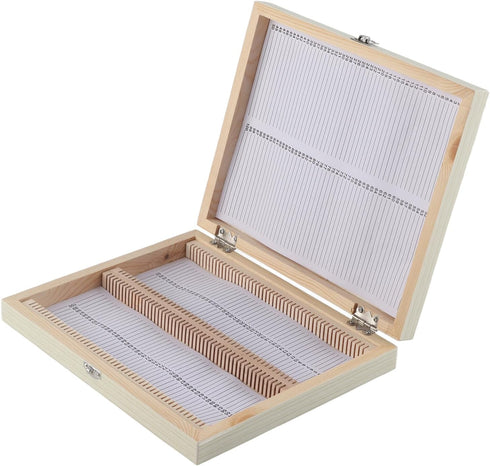 Acogedor Microscope Slides Storage Box, 100-Places Wooden Box with Lock for Lab Glass Prepared Slides
