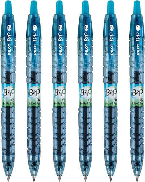 PILOT B2P - Bottle to Pen Refillable & Retractable Rolling Ball Gel Pen Made From Recycled Bottles, 0.7mm Fine Point, Turquoise Ink, 6-Pack by PILOT