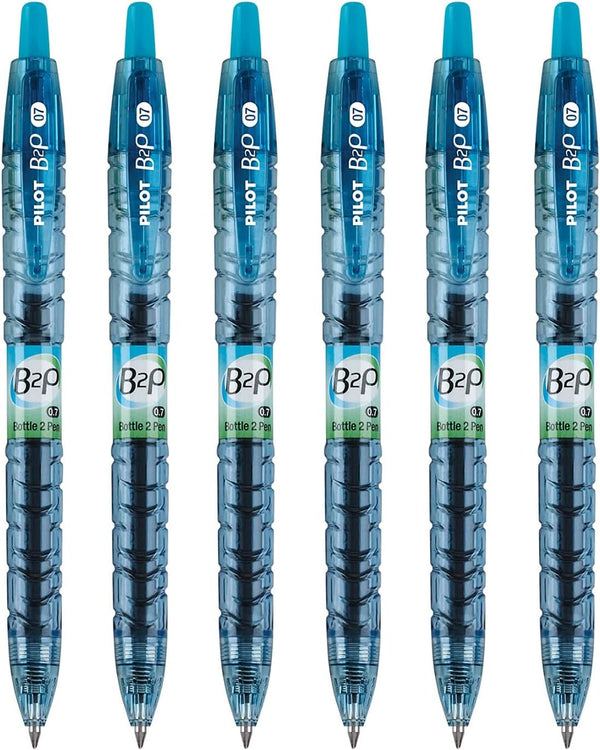 PILOT B2P - Bottle to Pen Refillable & Retractable Rolling Ball Gel Pen Made From Recycled Bottles, 0.7mm Fine Point, Turquoise Ink, 6-Pack by PILOT