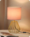 Pink and Gold Table Lamp, Small Bedside Lamp with Metal Base &