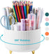 Desk Pencil Pen Holder, 5 Slots for Office, School, Home, 360 Degree Rotating Desktop Storage Cup Pot, White