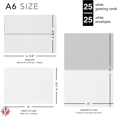 Linen Textured Greeting Cards Set – 4.5" x 6" Blank Cardstock & Envelopes – 25 Customized Cards per Pack