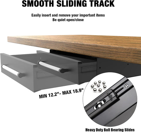 Under Desk Drawer Storage, Pull-Out Hidden Counter Drawer, Metal Sliding Organizer, Optional Bracket Height, Black