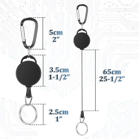 Heavy-Duty Retractable Key Chain ID Badge Holder Reel Clip with Nylon Rope and Metal Buckle for Carrying Keys, Black