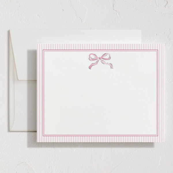 Minted Pink Bow Stationery Set, Set of 10, Flat Note Cards &