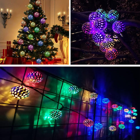 15ft 20LED dephen - Outdoor String Lights Solar Christmas Lights Outdoor Waterproof Multicolor Moroccan String Lights