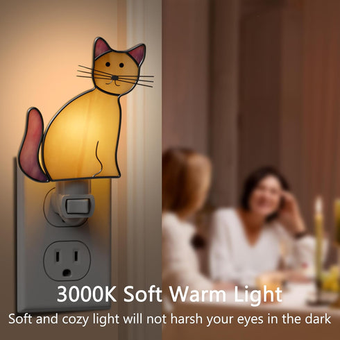1-Pack 7W 3000K KY&BOSAM Stained Glass Cat Night Lights Plug into Wall Plug in Night Light Dusk to Dawn Warm White