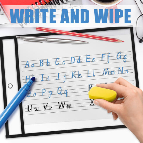 8.5x11, 50 Pack 8.5 11 Heavy Duty Dry Erase Pockets Plastic Paper Sleeves Job Ticket Holder Clear Sheet Protectors x