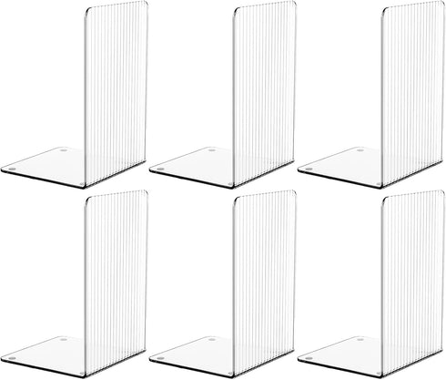 SUOXING 6 PCS Clear Acrylic Book Ends for Shelves Decorative,Invisible Book Stopper