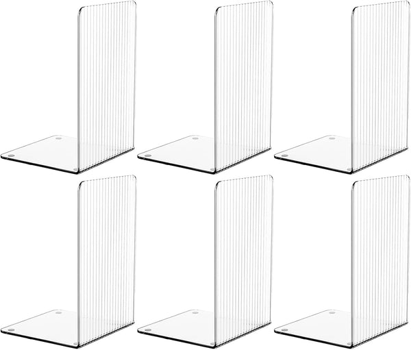 SUOXING 6 PCS Clear Acrylic Book Ends for Shelves Decorative,Invisible Book Stopper