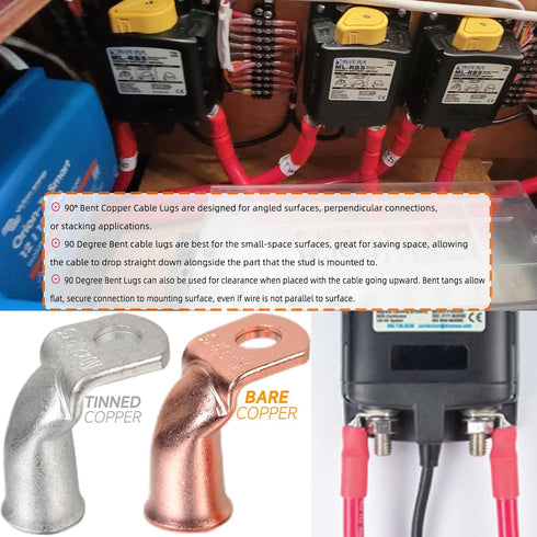 Bare Copper Cable Lugs, 10pcs 4 AWG-5/16" 90 Degree Bent Battery Lugs with 10pcs 3:1 Heat Shrink Tubing