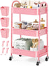 Osivaex 3 Tier Rolling Storage Cart Metal with Wheels, Pink Three Tiered Craft