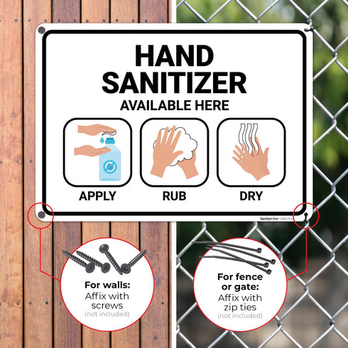 10x14 Inches, 55 Hand Sanitizer Available Here with Apply Rub and Dry Hands Graphic Sign, mil Thick HDPS (high Density