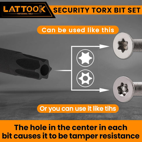 LATTOOK 13-Piece Torx Bit Set, Security Tamper Proof Star Bits Set, Magnetic S2 Steel, 4'' Long, T5 - T40