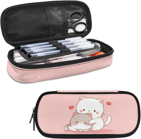 Kawaii Cat Pencil Case, Aesthetic Pen Holder with Compartments for School Supplies, Teen Girls, Home