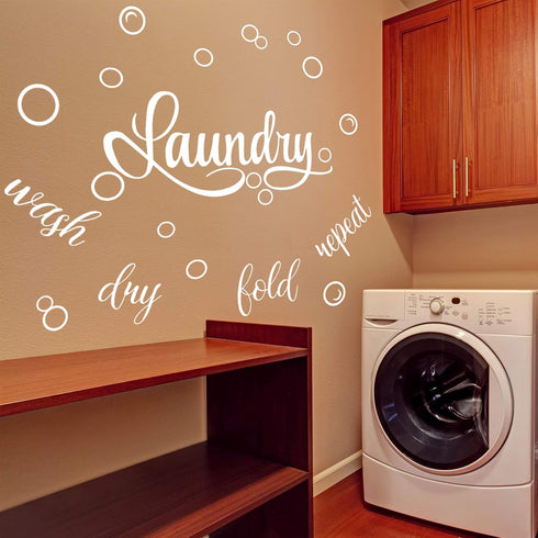 Zonon Laundry Room Sign Decals Decor, Funny Wash Dry Fold Repeat Wall Stickers for Bathroom Home Decorations