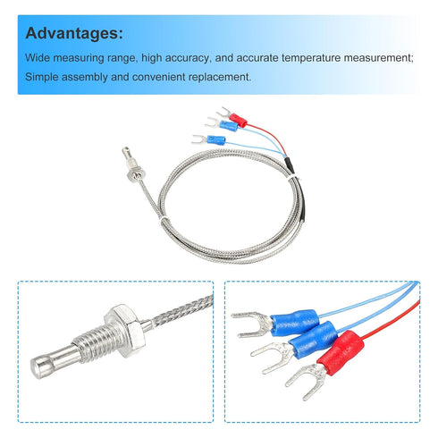 MECCANIXITY PT100 Thermocouple Temperature Sensor M6 Screw Probes 3.3ft -50 to 200°C