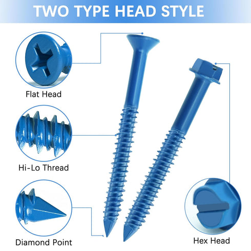 360 PCS Concrete Screws Assortment Kit, 1/4 3/16 Flat & Hex Head Masonry Screws and Anchors, Length 1-1/4" to 2-1/4"