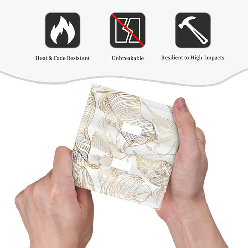 2 White Gold Tropical Palm Leaves Banana Leaf Double Toggle Light Switch Cover Decorative Gang Wall Plate Electrical