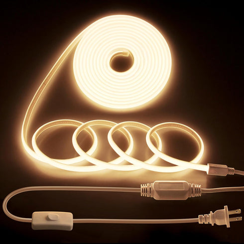 20FT COB LED Strip Light 3000K Warm White AC110V-120V LED Rope Lights