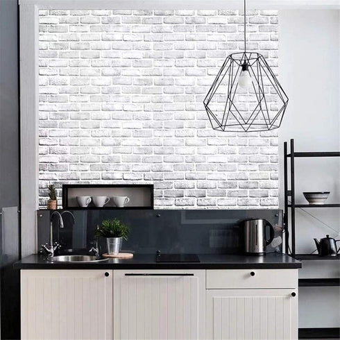 Yancorp 10ft White Gray Brick Wallpaper, Peel and Stick Vinyl Wrap, Self-Adhesive Contact Paper