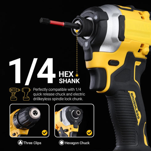 Set, 12PCS, 2-inch S2 1/4" Set, Set, Impact Hex Head Allen Wrench Drill Bit (SAE), Premium Steel Hex-Shank Hex Bit CNC