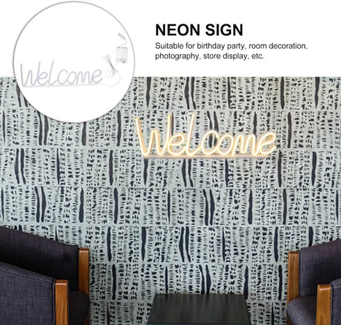 Mobestech Welcome LED Neon Sign Light USB Battery Powered Wall Hanging Decoration for Party Bar Cart Accessories