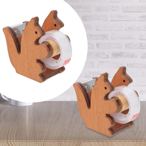Squirrel Shaped Tape Dispenser, Wooden Desktop Tape Cutter, Cute Animal Tape Roll Stand for Home Office