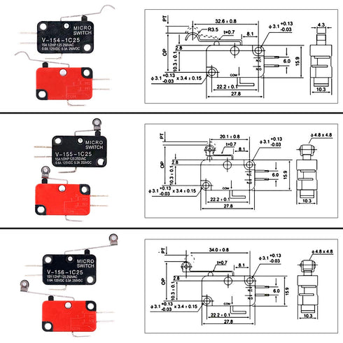 Micro Limit Switch Assortment Kit, Swpeet 24Pcs Long Hinge Roller Momentary Cherry Push Button SPDT Snap Action Perfect
