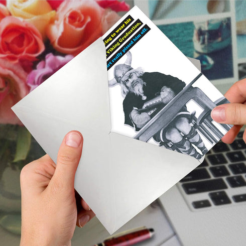 NobleWorks Retro Graduation Card, Funny Congratulations Notecard for Graduate, School and College Grad Humor, Viking