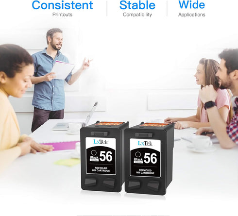 LxTek Remanufactured Ink Cartridge Replacement for HP 56 C6656AN, 2 Pack for Deskjet 5850 5650