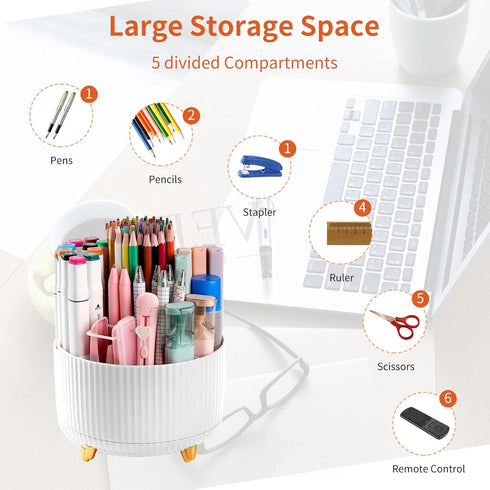 Desk Pencil Pen Holder, 5 Slots 360°Degree Rotating Organizer for Office, School, Home, Art Supply