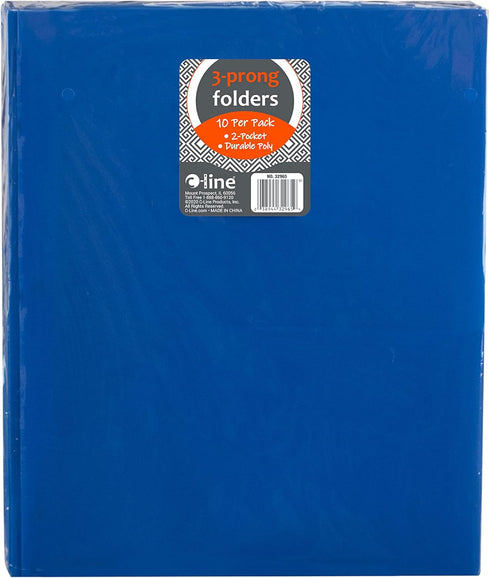 C-Line Two-Pocket Heavyweight Poly Portfolio with Prongs - For Letter Size Papers, Blue, 10 Pack (32965)