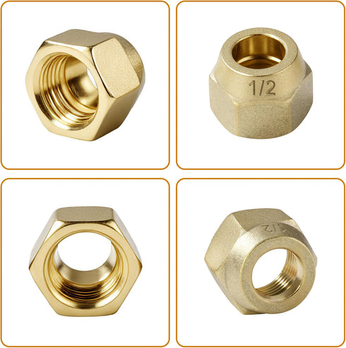 A.I.FORCE Set 45 (3/8", 5 Pack) Premium Brass Flare Nut - SAE Flare Tube Fittings for Air Conditioning & Copper Pipe