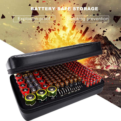200+ 9V, BT-168 DocSafe Fireproof Battery Organizer Storage Box,Fireproof Waterproof Carrying Case Bag Holder,Safe