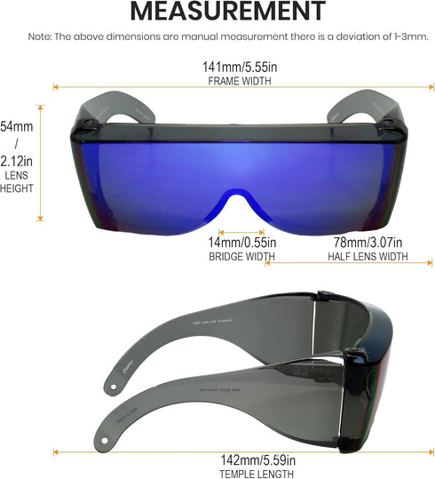 Calabria 3000 Large Fit Over Safety Glasses, Fitover Prescription Eyewear, Blue, Men Women Wraparound Tinted Anti