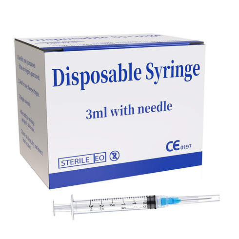 100 Pack 3ml 23Ga Plastic Syringe with Measurement for Scientific Labs, Industrial Dispensing, Disposable Individually