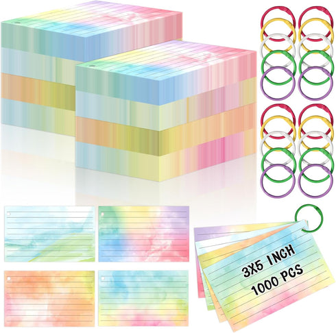 DOSTATNI 1000 PCS Colored Index Cards with Hole Lined Flash Cards with Binder