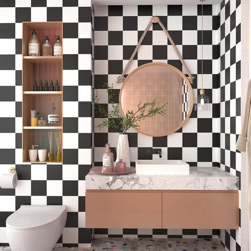 VaryPaper 15.7''x78.7'' Thick Checkered Countertop Contact Paper: Waterproof Peel and Stick Black and White Wallpaper