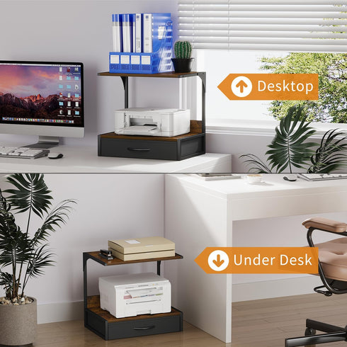 VYUOL Printer Stand with Storage for Desk, with Fabric Drawer Desktop Printer Stand Shelf Organzier for Home Office