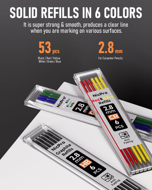 5 Pack Set 53 Nicpro Carpenter Pencil with Sharpener & Holders, Mechanical Carpenter Pencils with Refills, Deep Hole