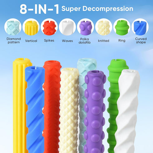 8-Pack Textured Silicone Pencil GripsSensory Fidget Sleeves for Kids& Adults,ADHD &Autism Anxiety Relief,Quiet