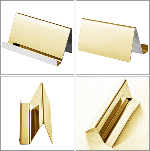 Maxdot 2 Pack Stainless Steel Business Card Holders for Desktop Credit Name Display (Champagne Gold)