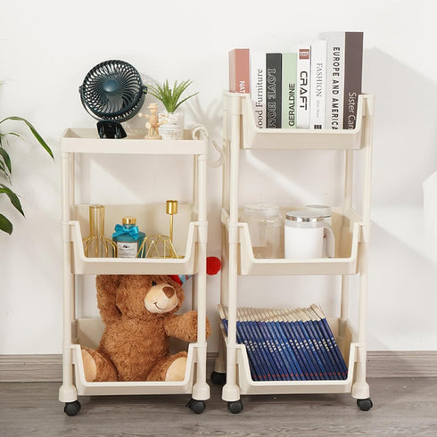 Generic (white,2,flat Rolling Storage Organizer Mobile Storage Shelf with Lockable Caster Wheels, Multifunction Kitchen