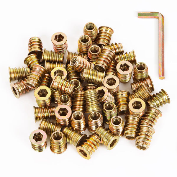 M8-1.25 x 25mm Threaded Insert for Wood Furniture, 50 Pcs Zinc Plated Carbon Steel Bolt Fastener Connector