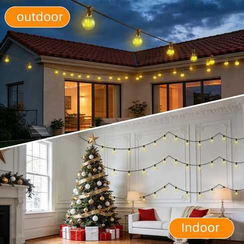 FUANXIEI 33FT G40 10M Bulbs 3 Dimmable Solar Lights Outdoor Waterproof: Shatterproof Patio Lights - Solar Powered