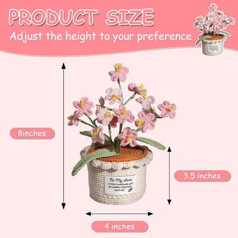 Cozy Forget Me Not Flower Lamp - Pink Crochet Artificial Flowers with Night Light, Cordless Table Lamp, Home Decor