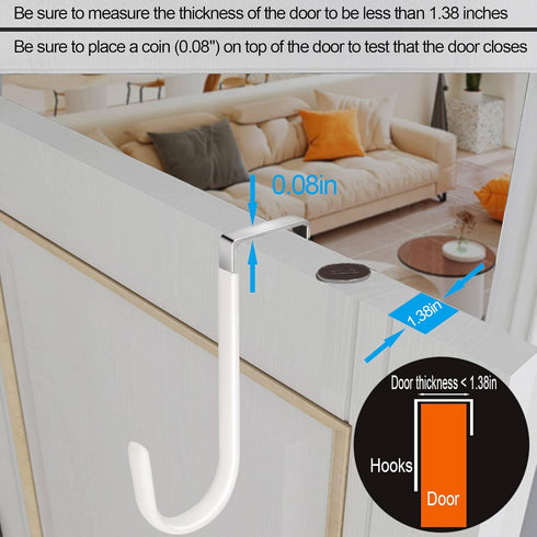 6 Pack Over The Door Hooks, Soft Rubber Surface to Prevent Scratches, White Door Hangers for Bathroom, Kitchen
