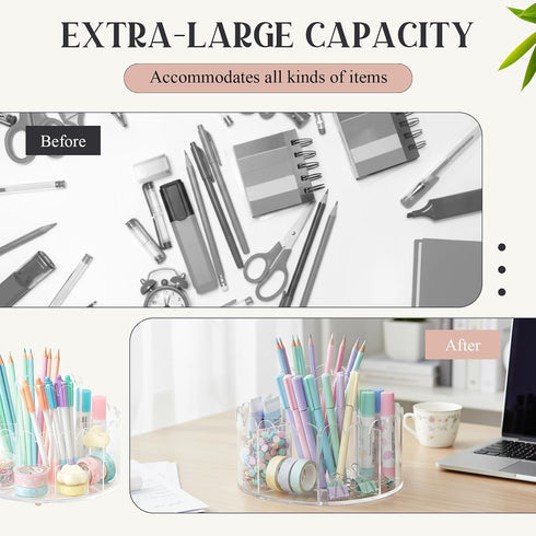 Lerheedi 9 360 Scalloped Acrylic Pencil Holder Desk Organizer with Compartments Degree Rotating Pencil Organizer
