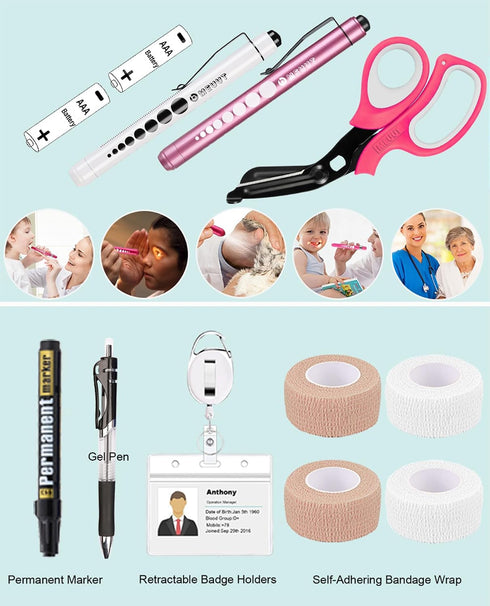 15 MEUUT pcs Stethoscope Case Kits, Perfect Nurse Gift First Aid Kit with Stethoscope Case, Penlights, Bandage Wraps